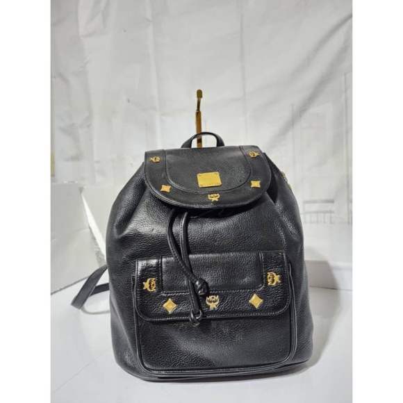Authentic MCM Vintage Leather Drawstring Backpack Black - Picture 1 of 13